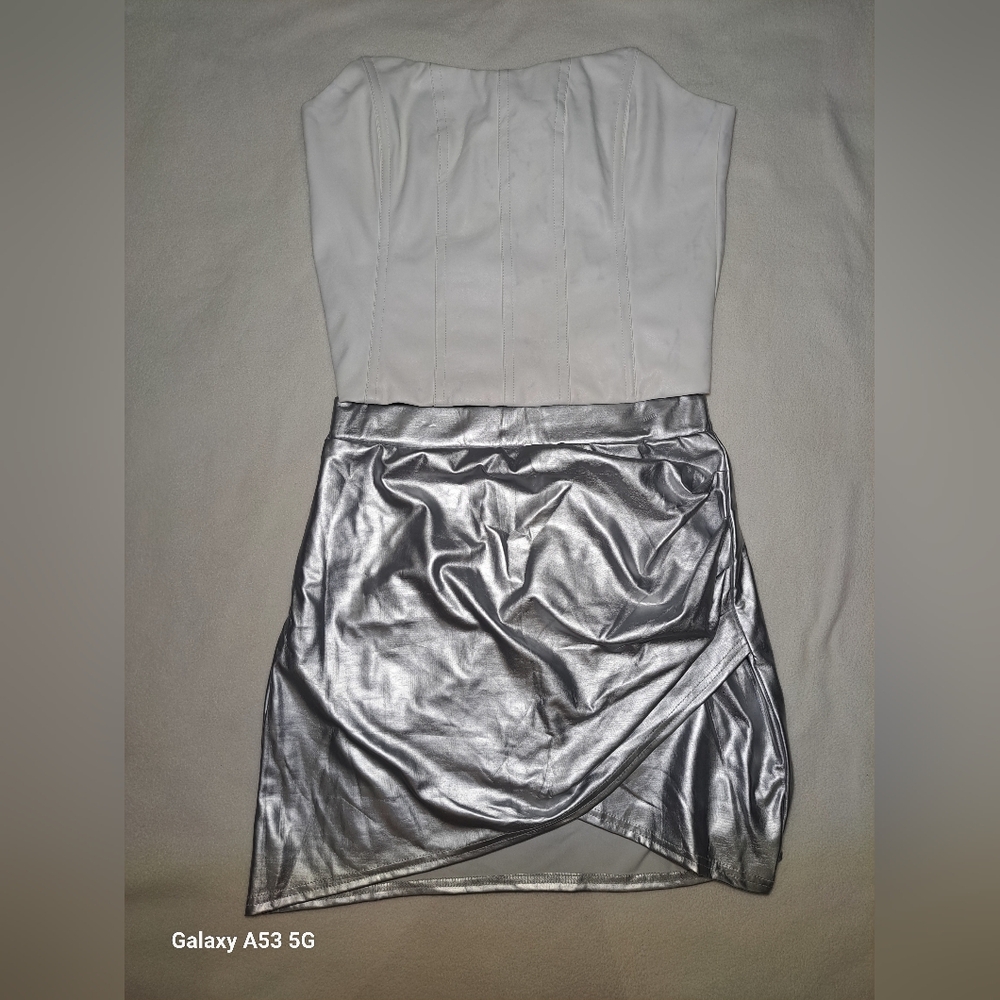Tiger Mist Strapless White Size XL and  Shein Silver Mini Skirt size S